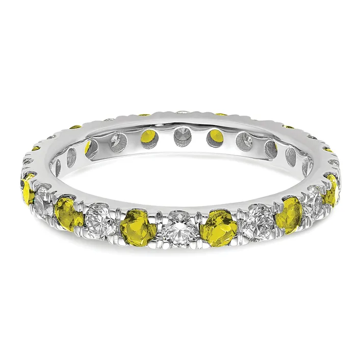14k White Gold 34 Ct Lab Grown Diamond VSSI G and Lab Created Yellow Sapphire Eternity Band Ring Goldia Rings