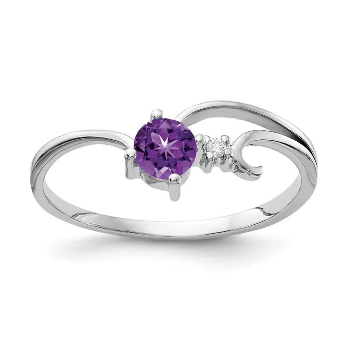 14k White Gold 4mm Amethyst VS Real Diamond ring Goldiacom Rings