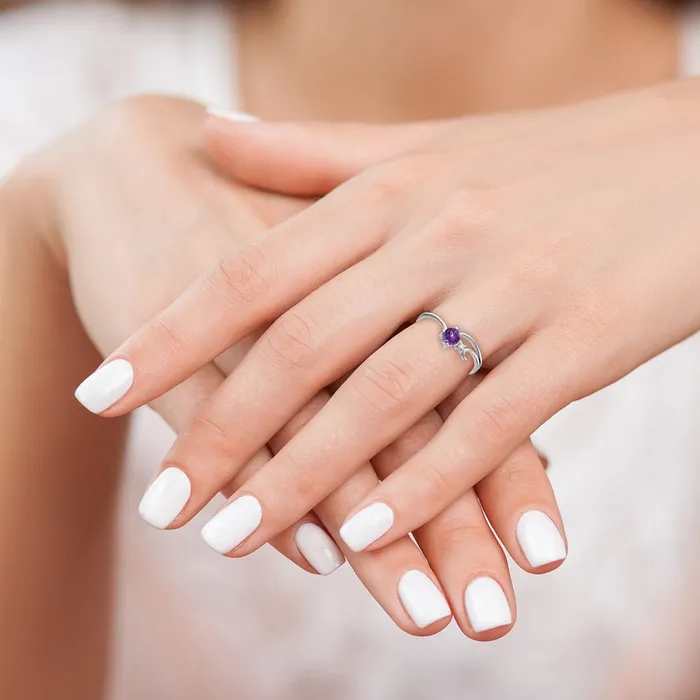 14k White Gold 4mm Amethyst VS Real Diamond ring Goldiacom Rings