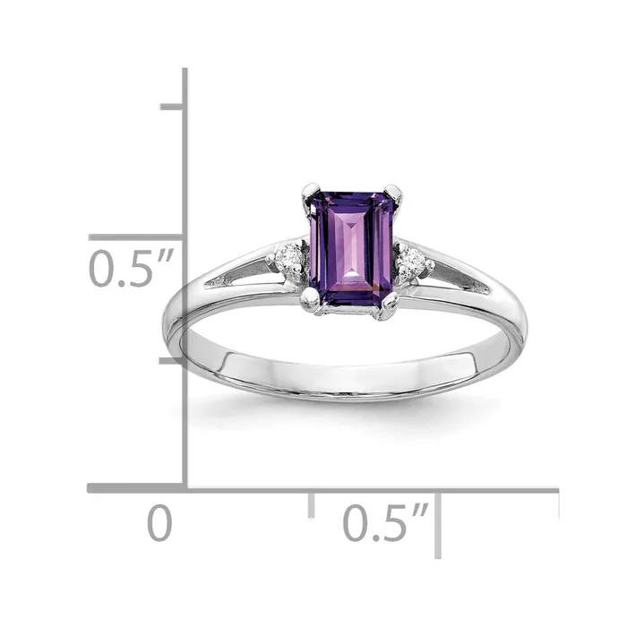 14k White Gold 6x4mm Emerald Cut Amethyst VS Diamond ring Goldia Rings