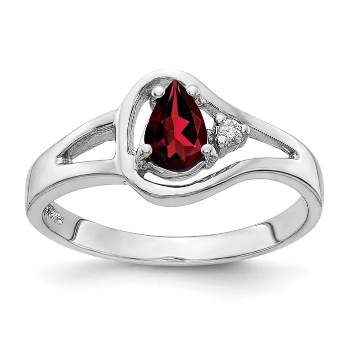 14k White Gold 6x4mm Pear Garnet AA Real Diamond ring Goldiacom Rings