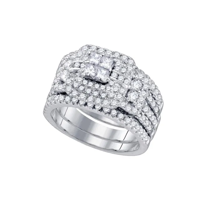 14k White Gold Diamond Cluster Wedding Bridal Ring Set 2 Cttw gndatlanta Rings 14k White Gold Diamond Cluster Wedding Bridal Ring Set 2 Cttw gndatlanta Rings