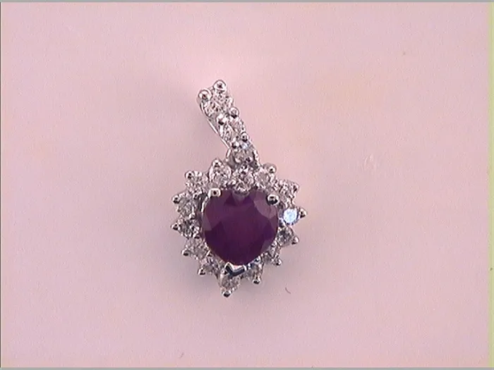 14k White Gold Heart Ruby Solitaire Pendant 38 Cttw gndatlanta Necklaces