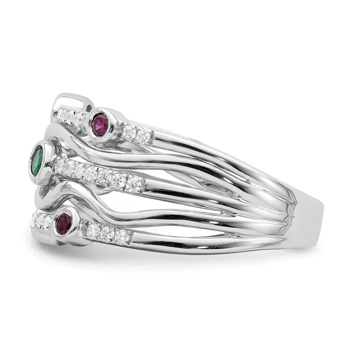 14K White Gold Lab Grown Diamond and Lab Created Blue and Pink Sapphire Wavy Ring Goldia Rings