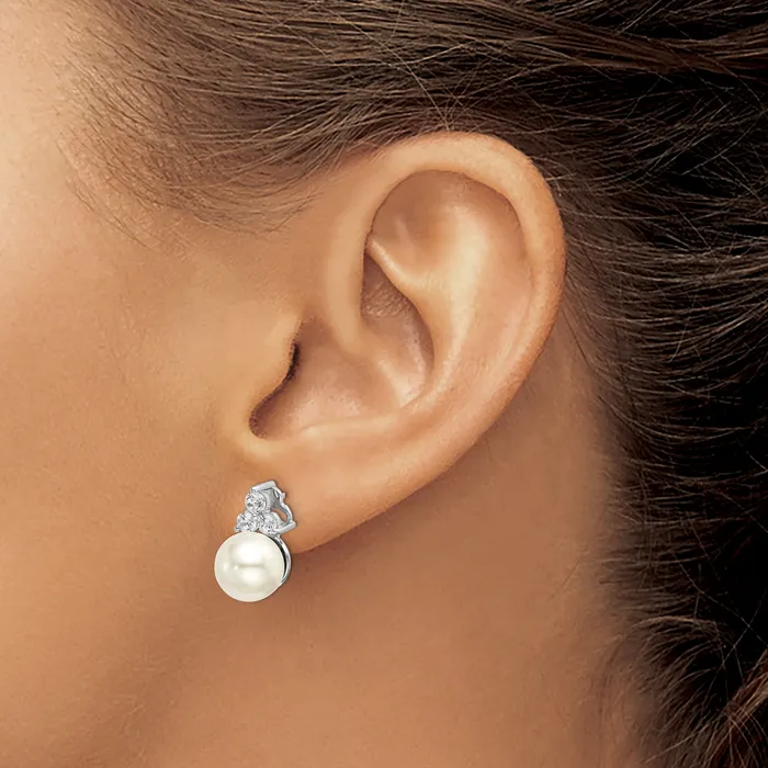 14K White Gold Lab Grown Diamond VSSI FGH Fresh Water Cultured Pearl Post Earrings Goldia Earrings