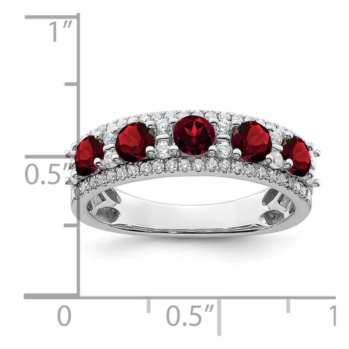 14k White Gold Polished Garnet and Real Diamond Ring Goldia Rings