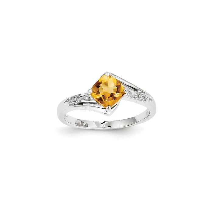 14k White Gold Real Diamond and Citrine Square Ring Goldiacom Rings