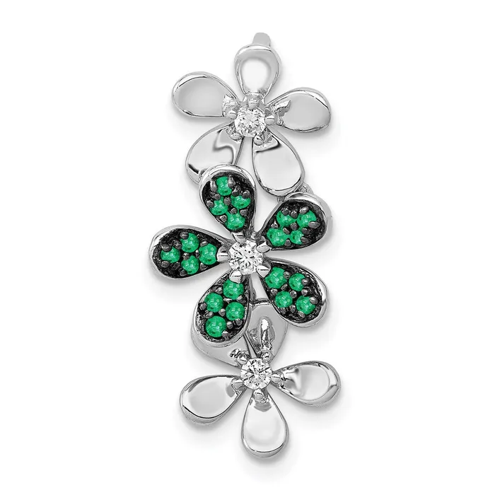 14k White Gold Real Diamond and Emerald 3 Flowers Pendant Goldia Necklaces 14k White Gold Real Diamond and Emerald 3 Flowers Pendant Goldia Necklaces