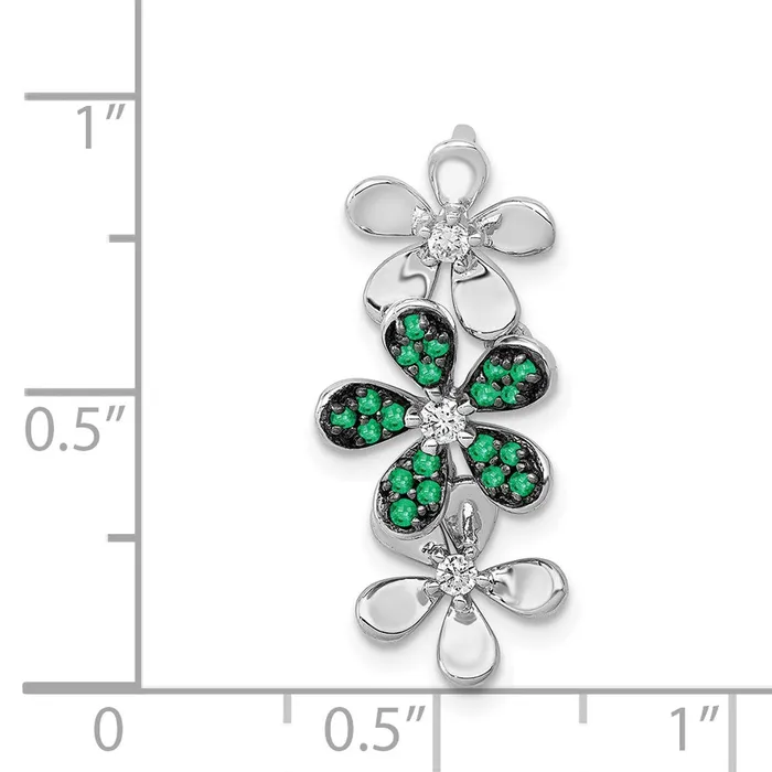 14k White Gold Real Diamond and Emerald 3 Flowers Pendant Goldia Necklaces