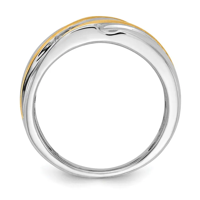 14k White u0026 Yellow Gold Real Diamond Mens Ring SATIN UPu0026DOWN Goldia Rings