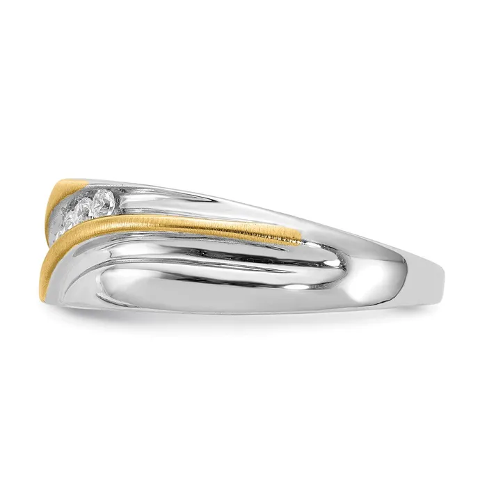 14k White u0026 Yellow Gold Real Diamond Mens Ring SATIN UPu0026DOWN Goldia Rings