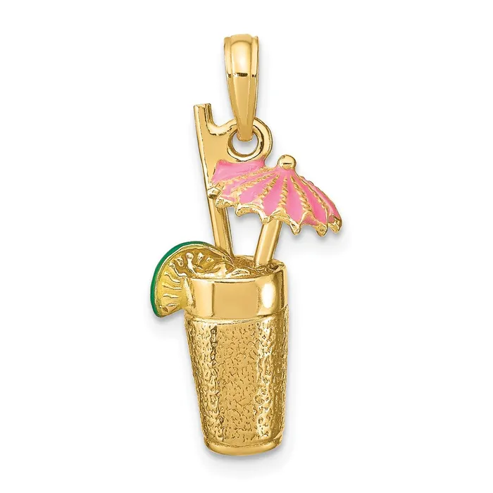 14k Yellow Gold 3D Cocktail Drink wPink Enamel Umbrella Charm Goldia Charm Necklaces 14k Yellow Gold 3D Cocktail Drink wPink Enamel Umbrella Charm Goldia Charm Necklaces