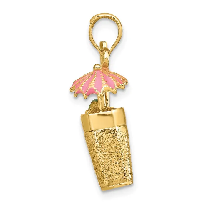 14k Yellow Gold 3D Cocktail Drink wPink Enamel Umbrella Charm Goldia Charm Necklaces