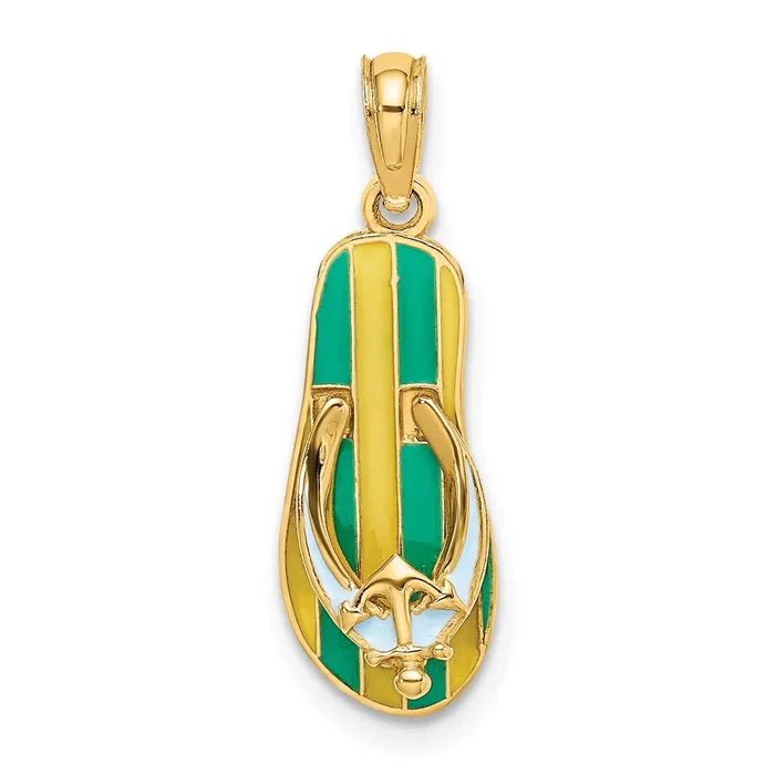 14k Yellow Gold 3D Enamel Anchor On Stripe FlipFlop Charm Goldia Charm Necklaces 14k Yellow Gold 3D Enamel Anchor On Stripe FlipFlop Charm Goldia Charm Necklaces