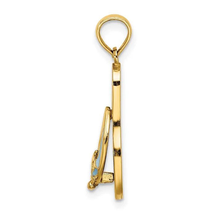 14k Yellow Gold 3D Enamel Anchor On Stripe FlipFlop Charm Goldia Charm Necklaces