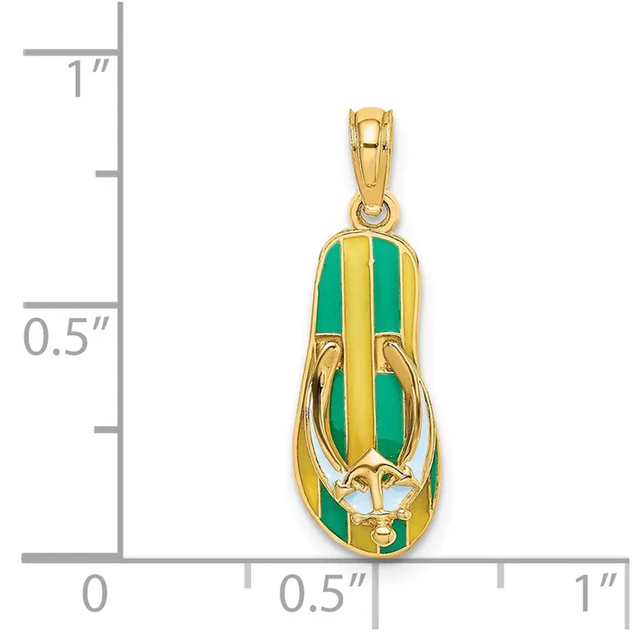 14k Yellow Gold 3D Enamel Anchor On Stripe FlipFlop Charm Goldia Charm Necklaces
