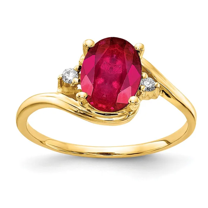 14K Yellow Gold 8x6mm Oval Ruby AAA Real Diamond ring goldiaca Rings