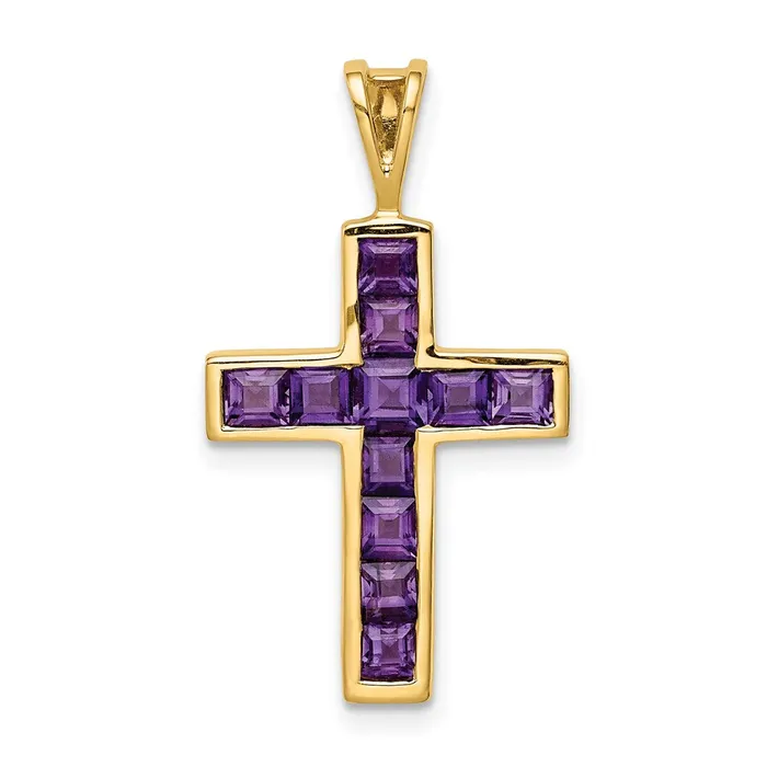 14k Yellow Gold Amethyst Cross Pendant Goldia Necklaces