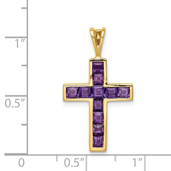 14k Yellow Gold Amethyst Cross Pendant Goldia Necklaces