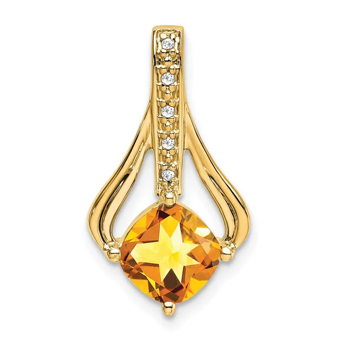 14K Yellow Gold Citrine and Real Diamond Pendant Goldia Necklaces