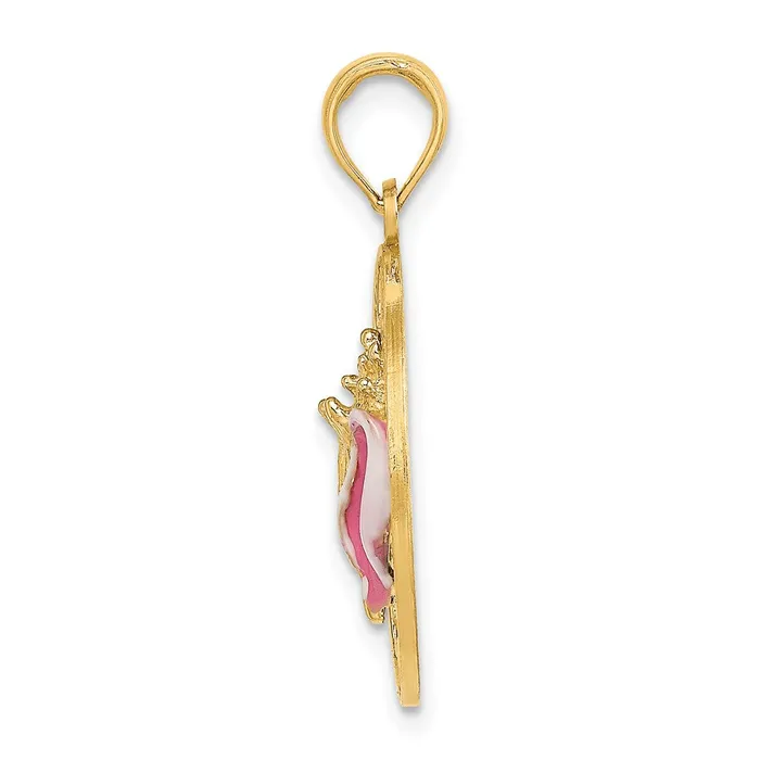 14k Yellow Gold Enamel Conch Shell w KEY WEST Circle Charm Goldia Charm Necklaces