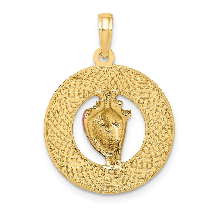 14k Yellow Gold Enamel Conch Shell w KEY WEST Circle Charm Goldia Charm Necklaces