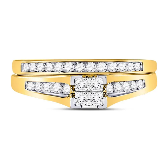 14k Yellow Gold Princess Diamond Bridal Wedding Ring Set 12 Cttw gndatlanta Rings