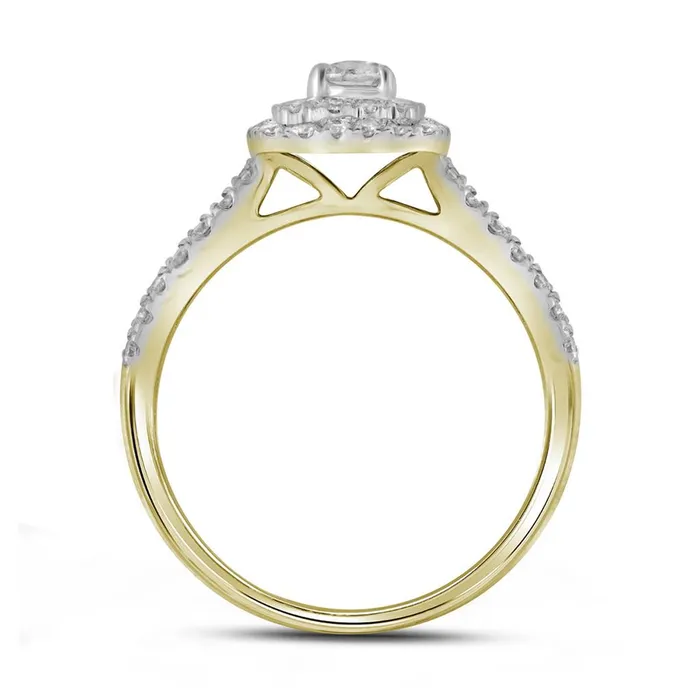 14k Yellow Gold Round Diamond Double Halo Bridal Wedding Ring Set 1 Cttw Certified gndatlanta Rings