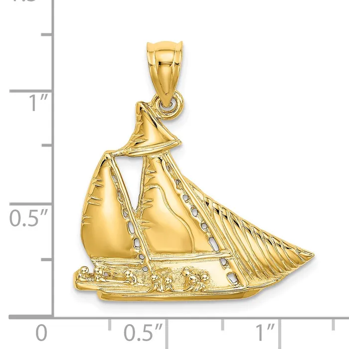14k Yellow Gold Textured Polished Sailboat W People Charm Goldia Charm Necklaces