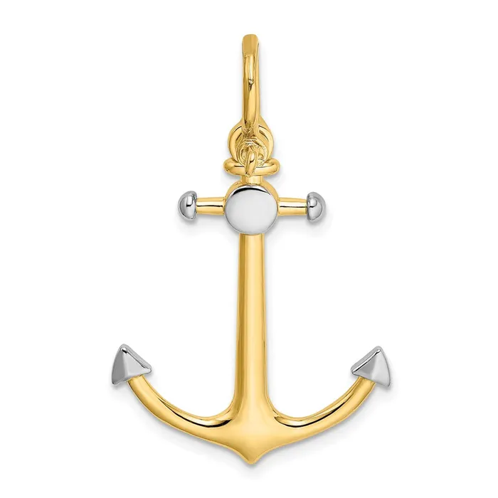 14k Yellow Rhodium Gold wRhodium 3D Anchor wShackle Bail Charm Goldia Charm Necklaces 14k Yellow Rhodium Gold wRhodium 3D Anchor wShackle Bail Charm Goldia Charm Necklaces