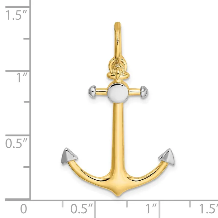 14k Yellow Rhodium Gold wRhodium 3D Anchor wShackle Bail Charm Goldia Charm Necklaces