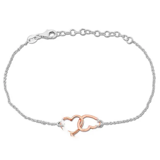 Bracelets Original Amour Double Heart Charm Chain Bracelet in TwoTone White and Rose Plated Sterling Silver JMS always Bracelets Original Amour Double Heart Charm Chain Bracelet in TwoTone White and Rose Plated Sterling Silver JMS always