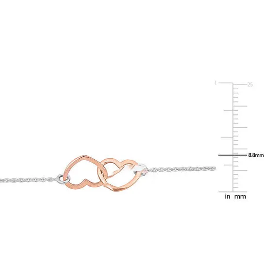 Bracelets Original Amour Double Heart Charm Chain Bracelet in TwoTone White and Rose Plated Sterling Silver JMS always