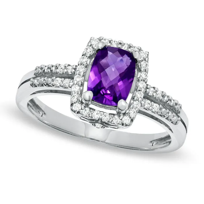 CushionCut Amethyst and White Topaz Frame Ring in Sterling Silver Goldia Rings CushionCut Amethyst and White Topaz Frame Ring in Sterling Silver Goldia Rings