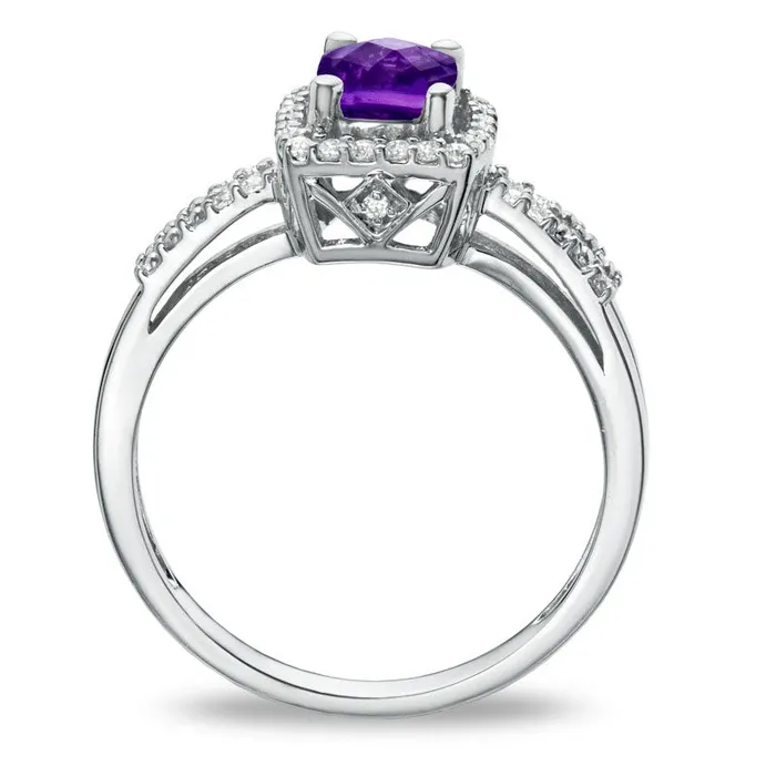 CushionCut Amethyst and White Topaz Frame Ring in Sterling Silver Goldia Rings CushionCut Amethyst and White Topaz Frame Ring in Sterling Silver Goldia Rings