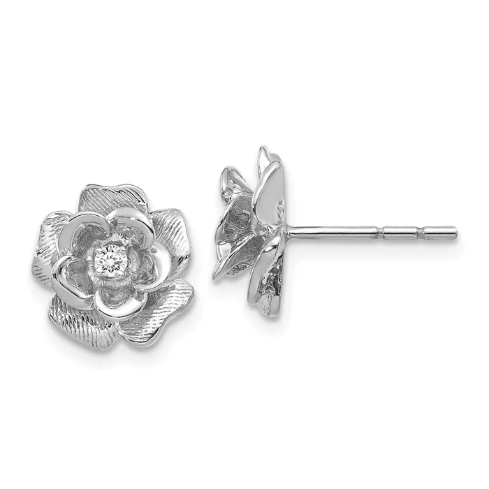 Earrings 14k White Gold AA Real Diamond Flower Post Earrings Goldia
