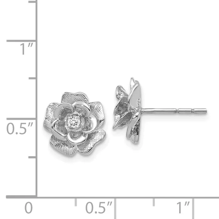 Earrings 14k White Gold AA Real Diamond Flower Post Earrings Goldia