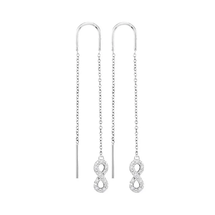 Earrings gndatlanta 14k White Gold Round Diamond Infinity Threader Earrings 16 Cttw