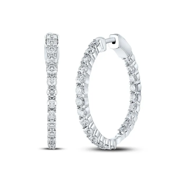 Earrings gndatlanta 14k White Gold Round Diamond InsideOutside Hoop Earrings 3 Ctw Earrings gndatlanta 14k White Gold Round Diamond InsideOutside Hoop Earrings 3 Ctw