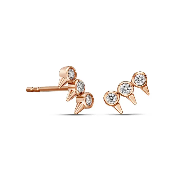 Earrings Goldia 017 CT TW Diamond Spikes Trio Bar Stud Earrings in 10K Rose Gold