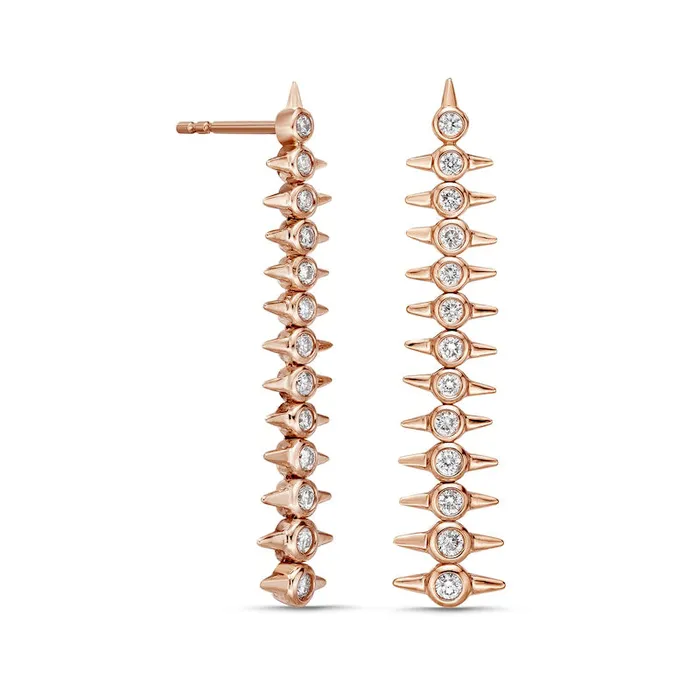 Earrings Goldia 05 CT TW Diamond Sideways Spikes Line Drop Earrings in 10K Rose Gold Earrings Goldia 05 CT TW Diamond Sideways Spikes Line Drop Earrings in 10K Rose Gold