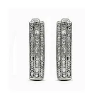Earrings Goldia 075 CT TW Baguette and Round Diamond Three Row VintageStyle Hoop Earrings in Sterling Silver Earrings Goldia 075 CT TW Baguette and Round Diamond Three Row VintageStyle Hoop Earrings in Sterling Silver