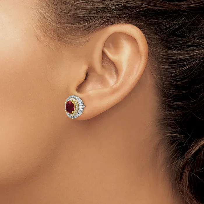 Earrings Goldia 14K TwoTone Lab Grown VSSI G Diamond Created Ruby Earrings