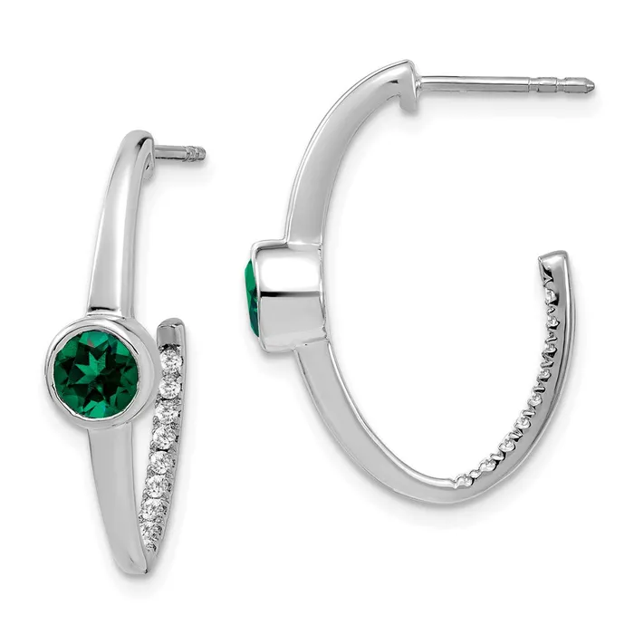 Earrings Goldia 14k White Gold Created Emerald and Real Diamond JHoop Earrings Earrings Goldia 14k White Gold Created Emerald and Real Diamond JHoop Earrings