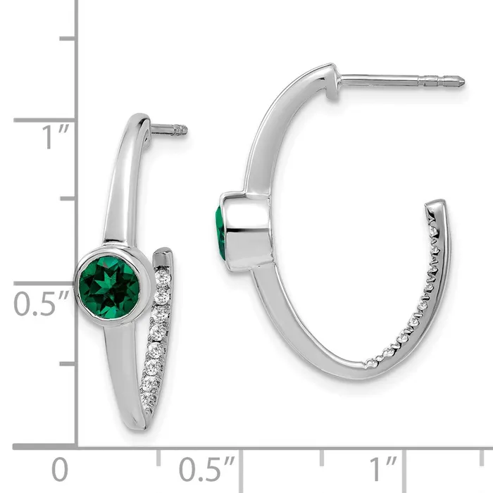 Earrings Goldia 14k White Gold Created Emerald and Real Diamond JHoop Earrings