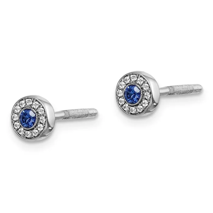 Earrings Goldia 14k White Gold Real Diamond and Sapphire Halo Post Earrings