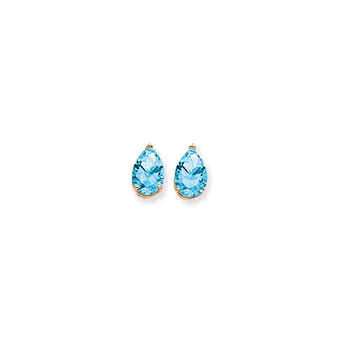 Earrings Goldia 14k Yellow Gold 12x8mm Pear Blue Topaz Checker Earrings