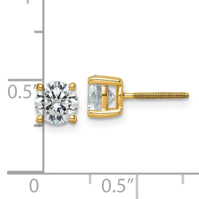 Earrings Goldia 14k Yellow Gold 2 ctw Certified Lab Grown Diamond VSSI G Round 4 Prong Heavy Wt Screwback Stud Earrings