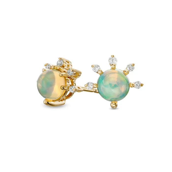 Earrings Goldia Opal and 005 CT TW Diamond Sun Stud Earrings in 10K Gold Earrings Goldia Opal and 005 CT TW Diamond Sun Stud Earrings in 10K Gold