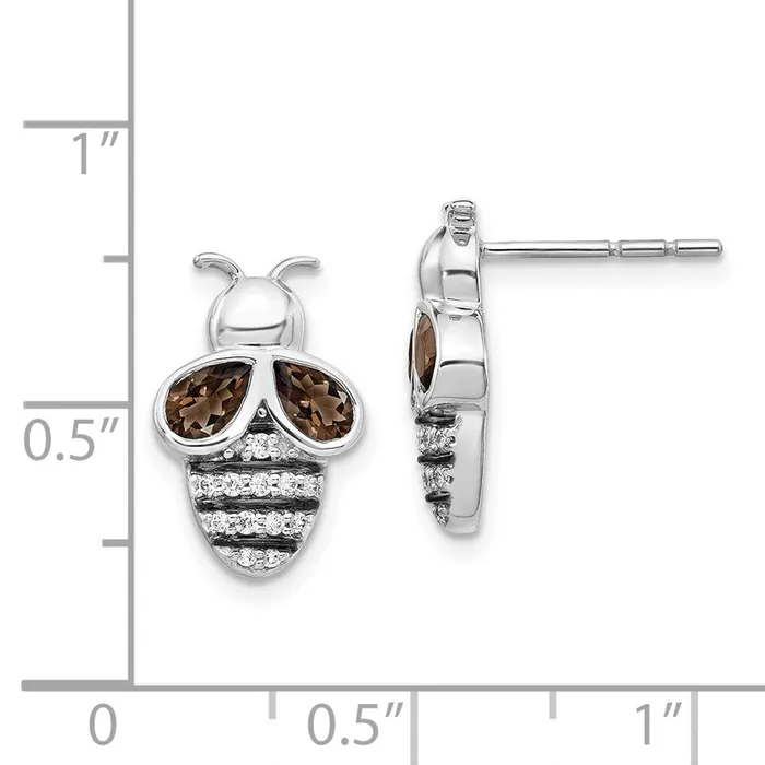 Earrings Goldia Solid 14k White Gold Simulated CZ and SmoKey Quartz Bee Earrings